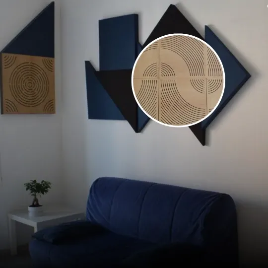Akustiikkalevyjen asennus VED ACUSTICA -näyttelytilassa Roomassa